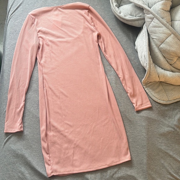 NWT ASOS Flounce london scoop neck ribbed mini dress in dusty pink - Picture 6 of 15